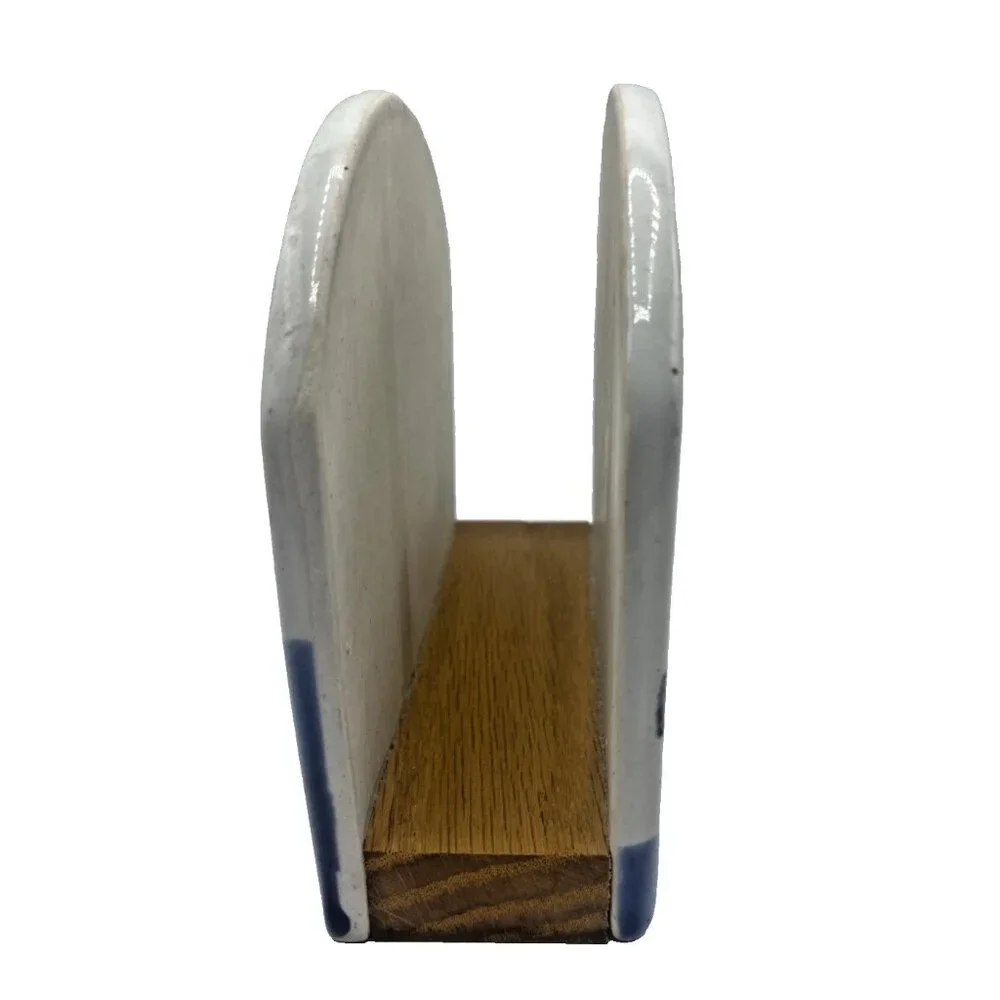 Vintage Handmade Pottery Blue Napkin Holder Coastal Kitchen Decor Seagull